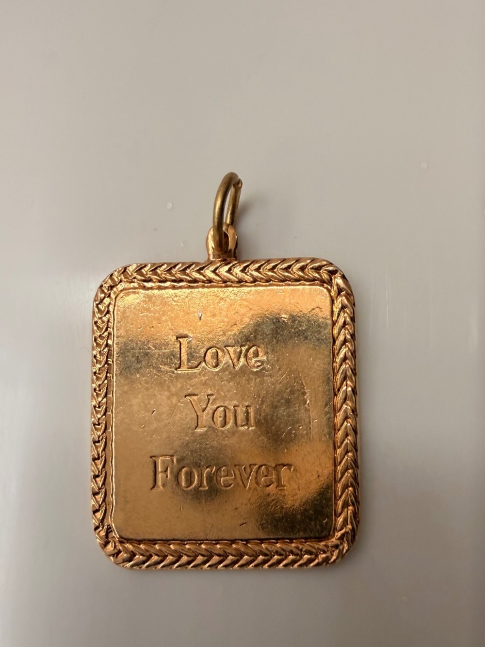 Zodiac Designs Vintage Gold tone "Love You Forever" Square Textured Pendant